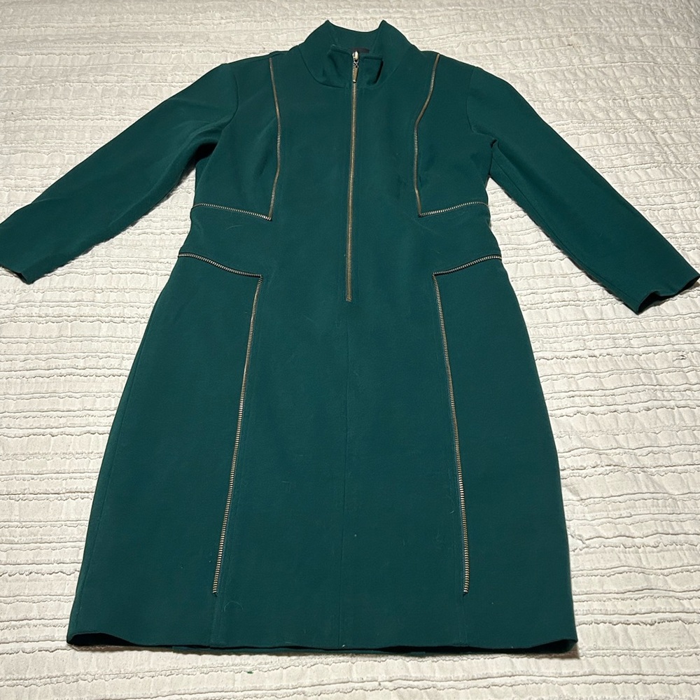 Carlisle Size 6 Hunter Green Dress with Brass Zipper Detail